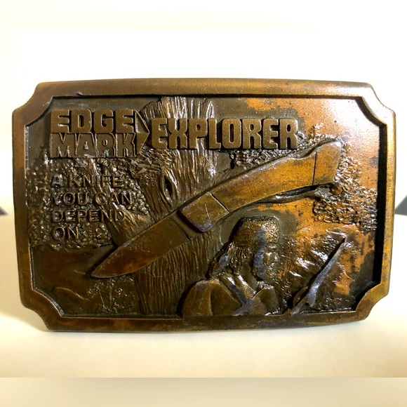 Vintage 1977 Edge Mark Explorer “A Knife You Can Depend On” Belt Buckle - Picture 1 of 7